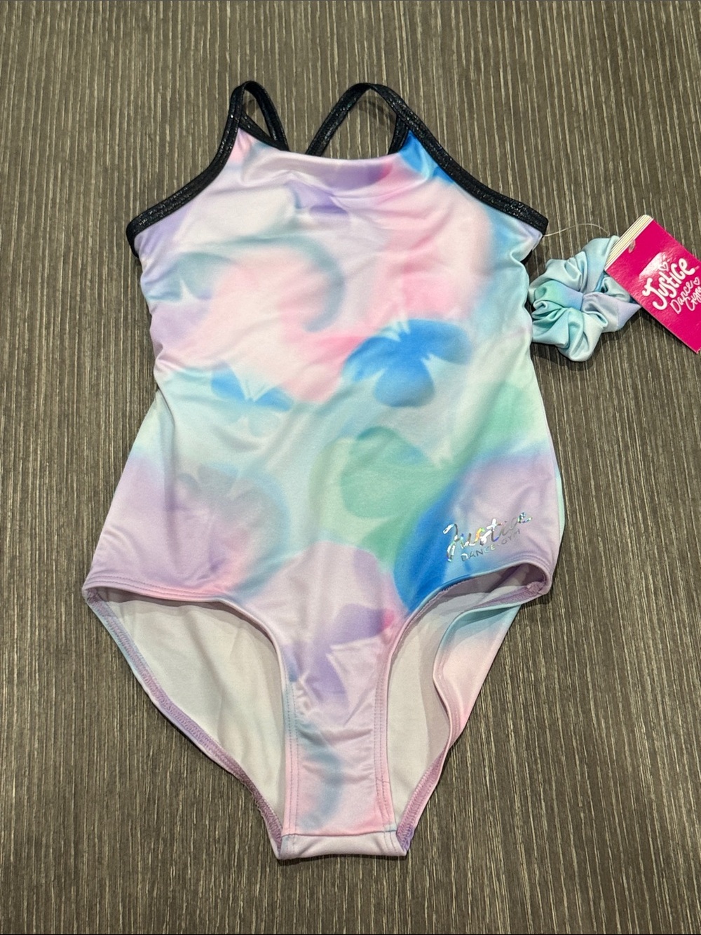 NWT Justice Size Small (7-8) Pastel Watercolor Leotard with Scrunchie set